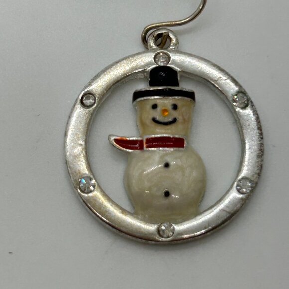 Vintage Kenneth Cole Snowman Earrings Pierced Silver-Tone Holiday Rhinestones - Picture 12 of 16